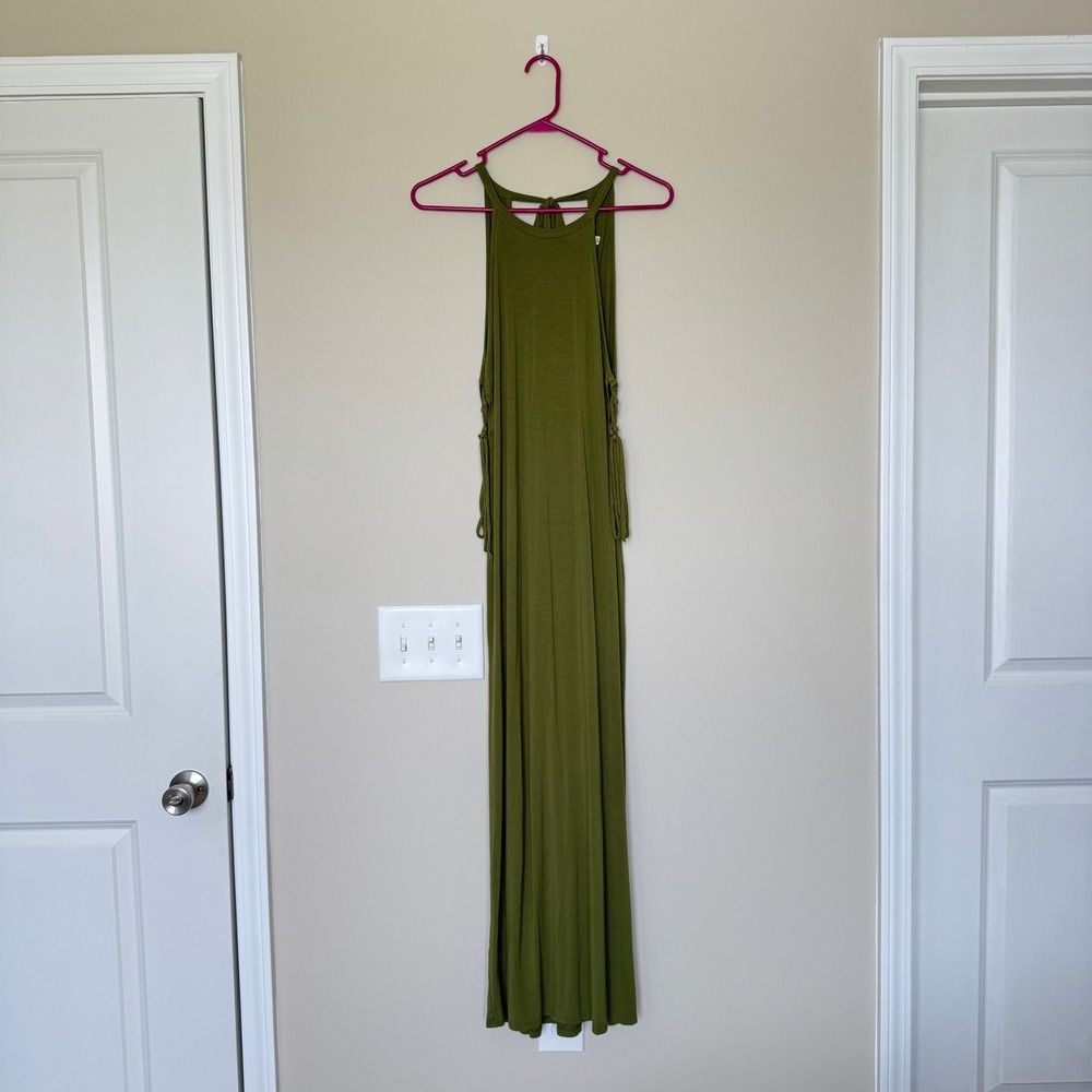 Earthbound Trading Co Olive Green Lace Up Side Maxi Dress Granolacore Small